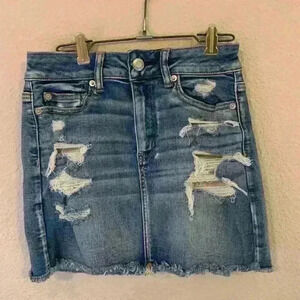 American Eagle stretch distressed denim skirt sz 4 cowgirlcore concert festival